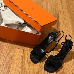 Hermes Black Strappy Heels